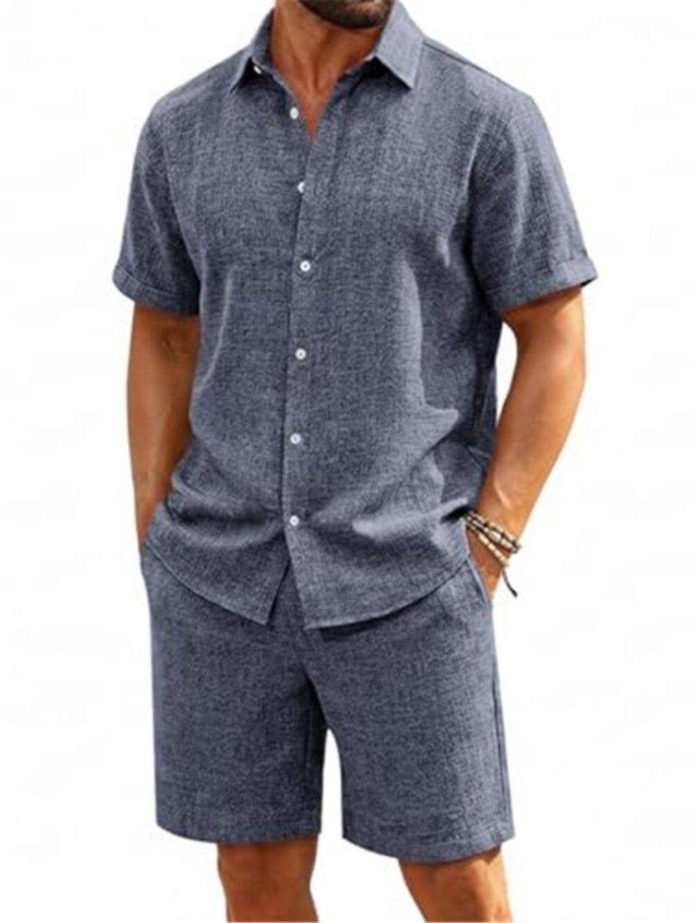 Men's 2 Piece Sets Button Down Summer Vacation Linen Outfit